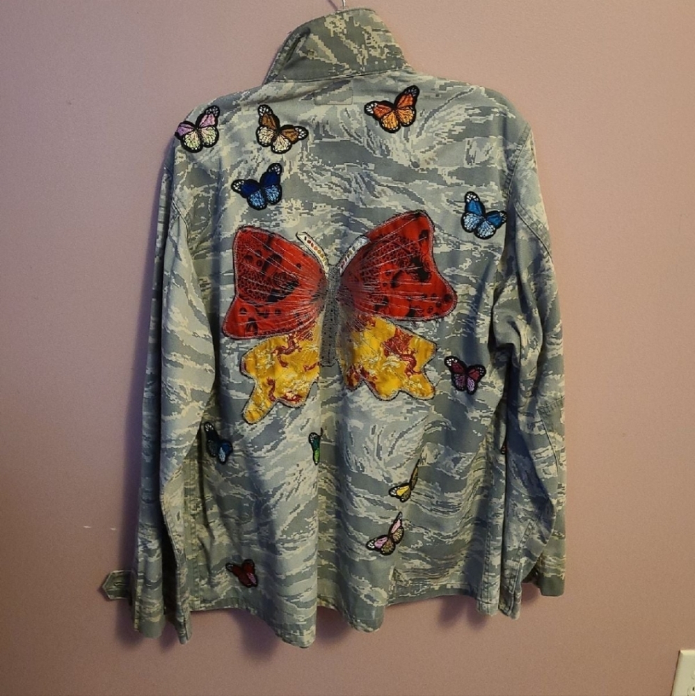 Hand crafted butterfly military jacket